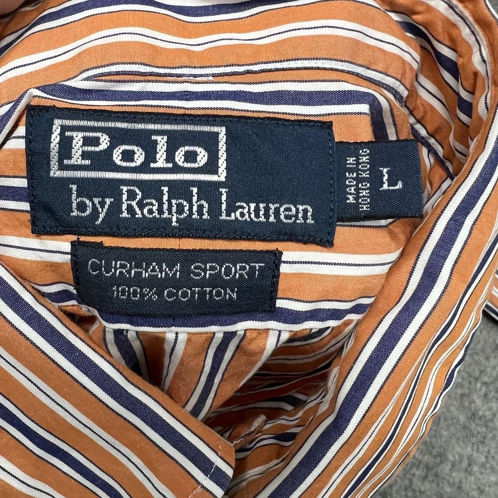 Polo Ralph Lauren Shirt Mens‎ L Orange Stripe Long Sleeve Button Curham Sport